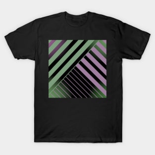 Green and Pink Stripes on Black T-Shirt